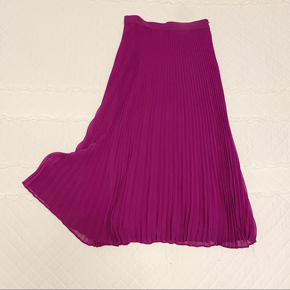 Zara Plum Midi Chiffon Pleated Skirt
